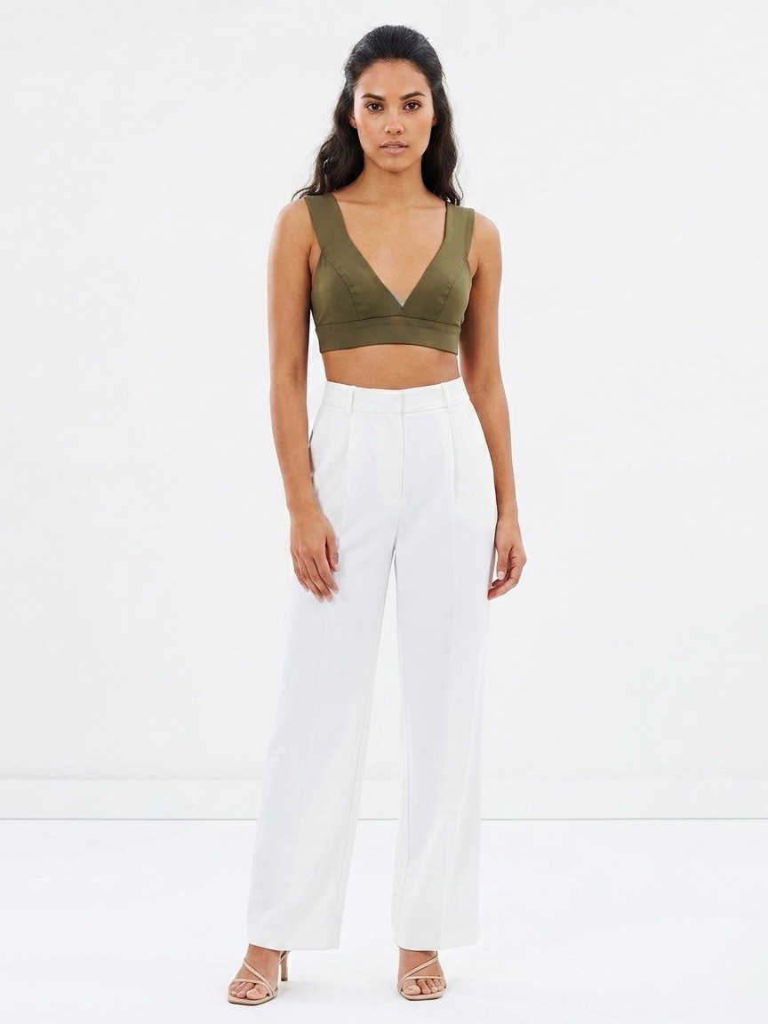 Zara Olive Green V-Neck Bralette Crop